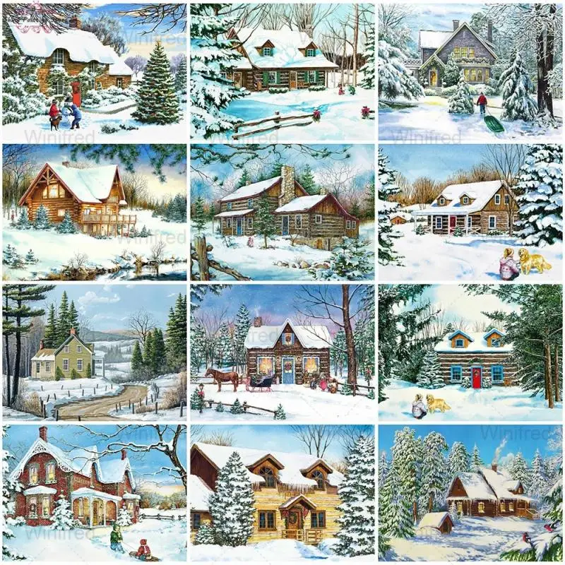 

5D алмазная вышивка «сделай сам», пейзаж снежного дома, мозаика, картина, зимний пейзаж, вышивка крестиком, набор для алмазной живописи, украш...