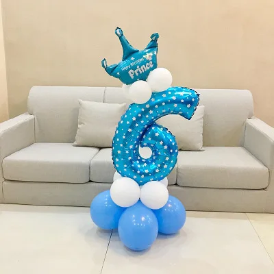 Blue 6 20 штук, розовые, синие фольгированные воздушные шары для малышей 0, 1, 2, 3, 4, 5, 6, 7, 8, 9 лет, праздничные украшения для детей - Цвет: Blue 6