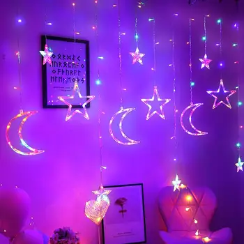 

2021 New Year 2.5M 3.2M 8 Work Modes Star And Moon Curtain Light String Party Holiday Christmas Decor Garland LED Fairy Lights