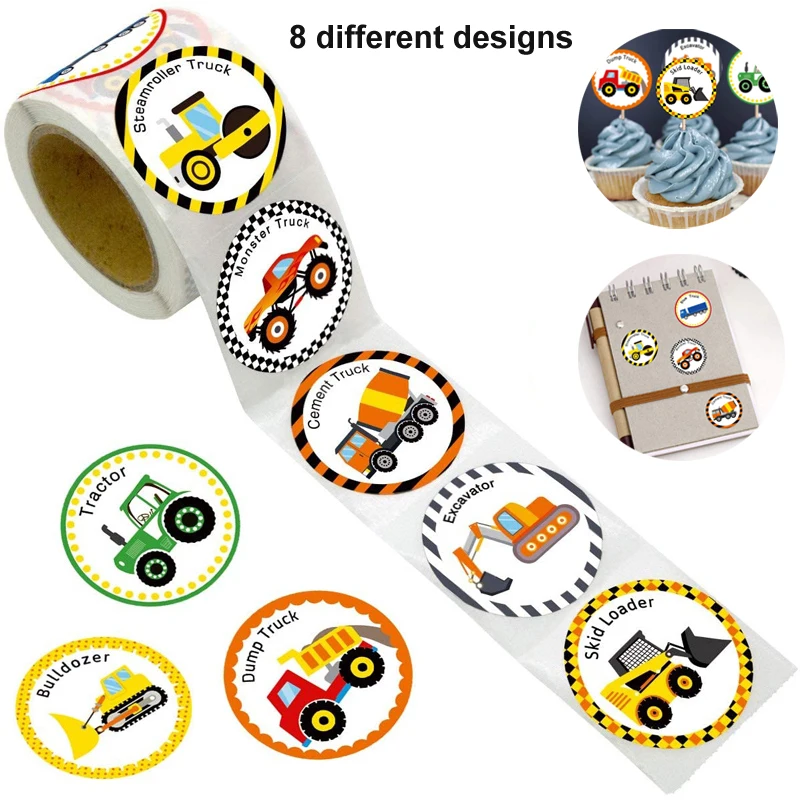 

2020 New Truck Stickers for Kids Perforated Stationary Sticker Construction Car Birthday Party For student Children 500PCS/Roll
