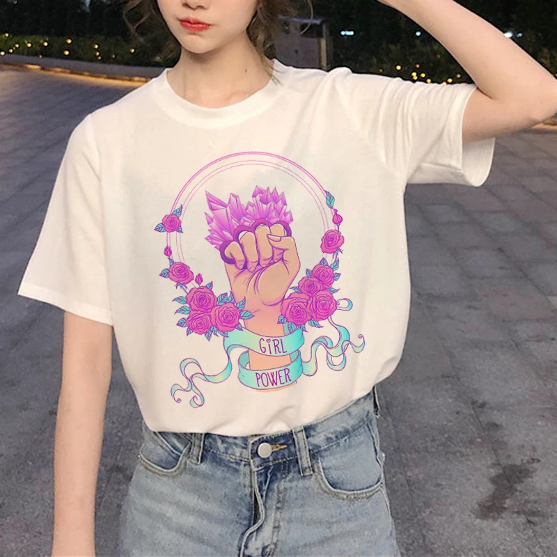 Новинка женской футболки Для женщин прав grl PWR Harajuku Ullzang футболка Девушка силы 90s футболка с изображением корейский стиль футболки женские