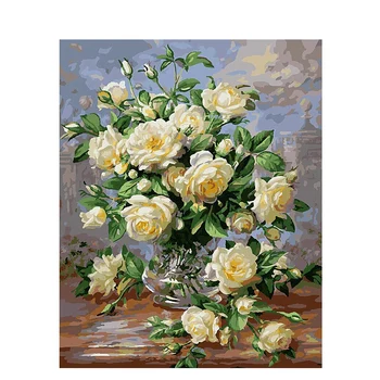

SELILALI Painting By Numbers Flower Oil Painting Pictures By Number White Camellia Oil Painting Home Decoration