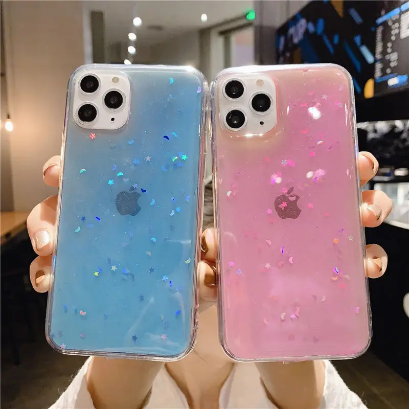 Блестящие прозрачные телефонные чехлы для iPhone 11 Pro Max XR XS Max X 8 7 6 6splus Bling Star Мягкая силиконовая задняя крышка для iPhone 11