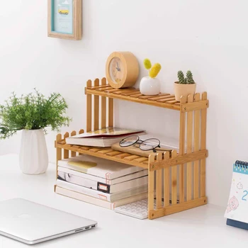 

Double Layers Wooden Storage Rack Kitchen Spice Rack Book Seasoning Jar Bottle Holder Bamboo Desktop Organizer Racks Shelves