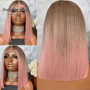 

Preferred Pink Ombre Human Hair Wig Brazilian Remy Lace Front Human Hair Wigs Pre Plucked Bob Lace Front Wigs for Black Women