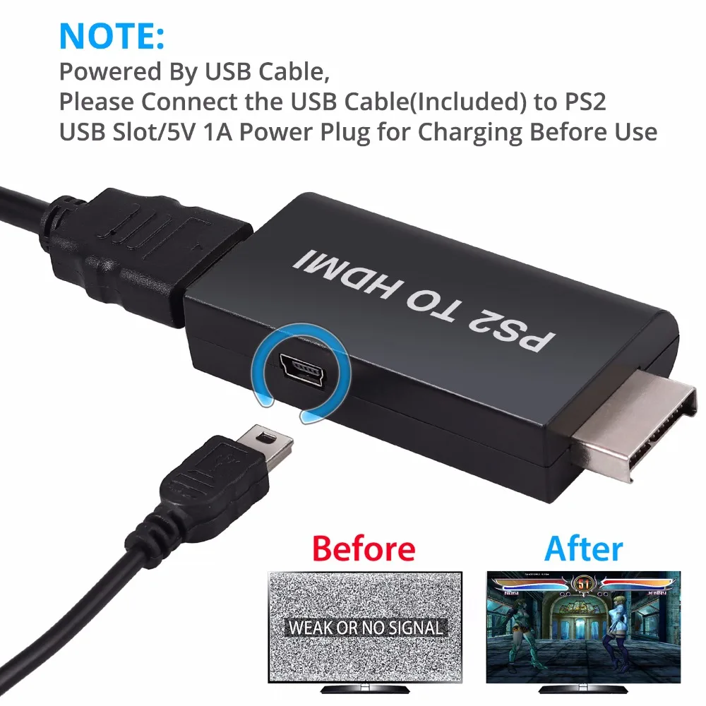 LiNKFOR для PS2 в HDMI конвертер адаптер с 3,5 мм наушников аудио разъем с 3 фута HDMI кабель для HDTV HDMI монитор