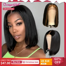 Oxeyegirl Боб Синтетические волосы на кружеве парики человеческих волос Короткие парики из человеческих волос бразильские прямые волосы 13x6 Синтетические волосы на кружеве парики для чернокожих Для женщин