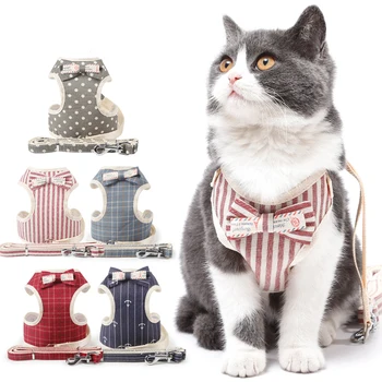 

Cute Dog Cat Harness and Leash Set Nylon Mesh Puppy Kitten Harness Vest With Walking Leads Cat Collar For Sphinx Pet Supplies
