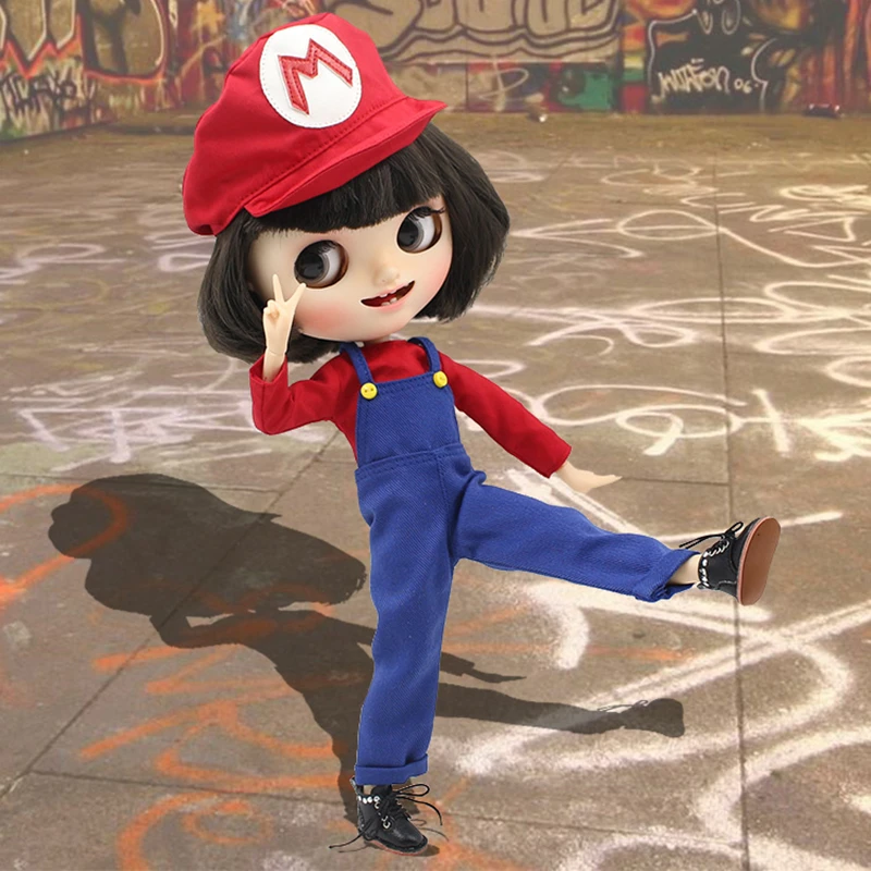 Es Dbs Blyth Doll Licca Pekerja Suit Merah Topi Biru Umpsuits Merah Kemeja Lucu Cos Cosplay Aliexpress