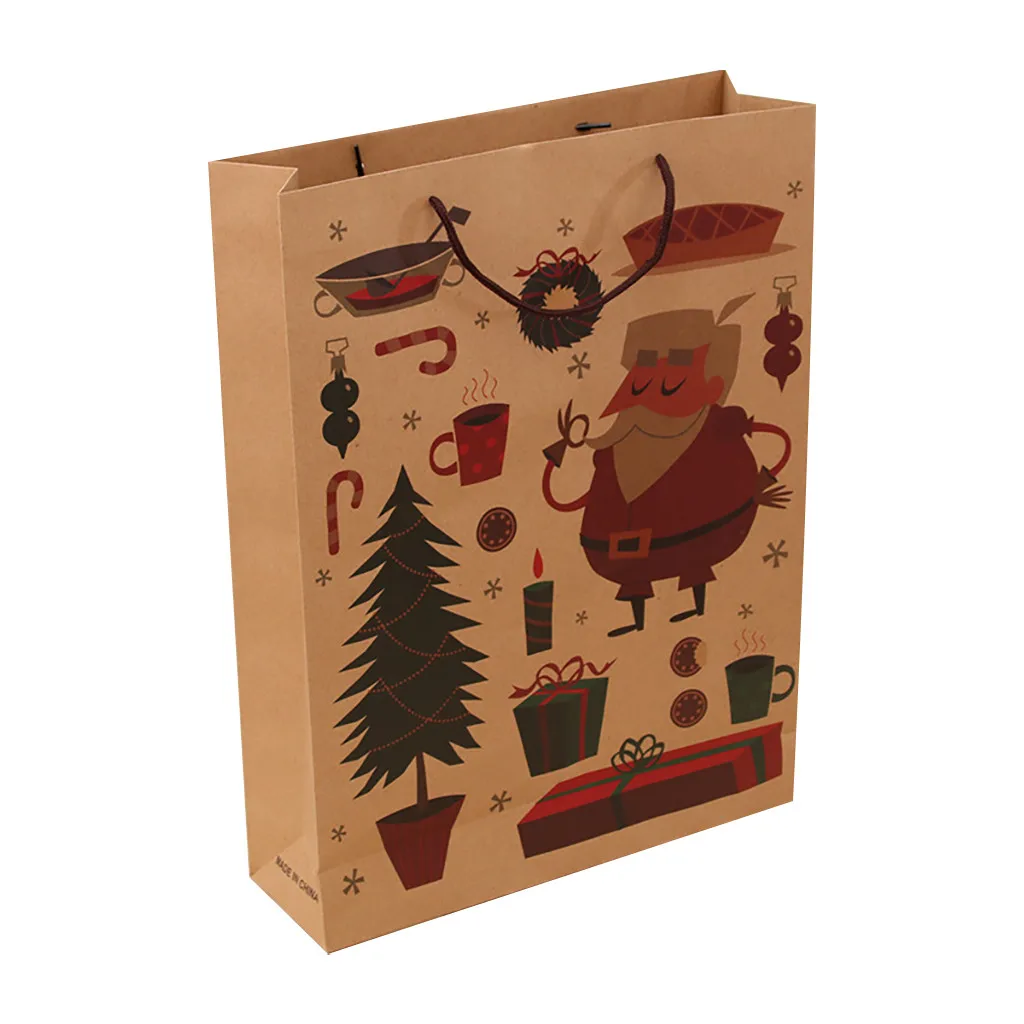 Christmas Gift Bag Paper Bag Packaging Kraft Paper Bottom Tote Bag Merry Christmas Decor Home Decorations New Garden