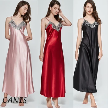 

Women Ladies Satin Silk Night Dress Sexy Deep V Nightdress Summer Sleeveless Dress Sexy Lingerie Nightgown Sleepwear