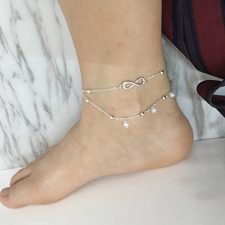 

-Hot Selling 8-Word Double Layer Pearl Anklet Handmade Beaded Bracelet Anklet Ethnic-Style Beach Anklet
