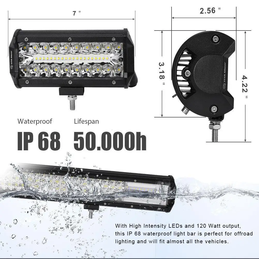 

7inch 200W LED Work Light Bar Flood Spot Beam Offroad 4WD SUV Driving Lamp 400 LED Pods 6500k working light r30