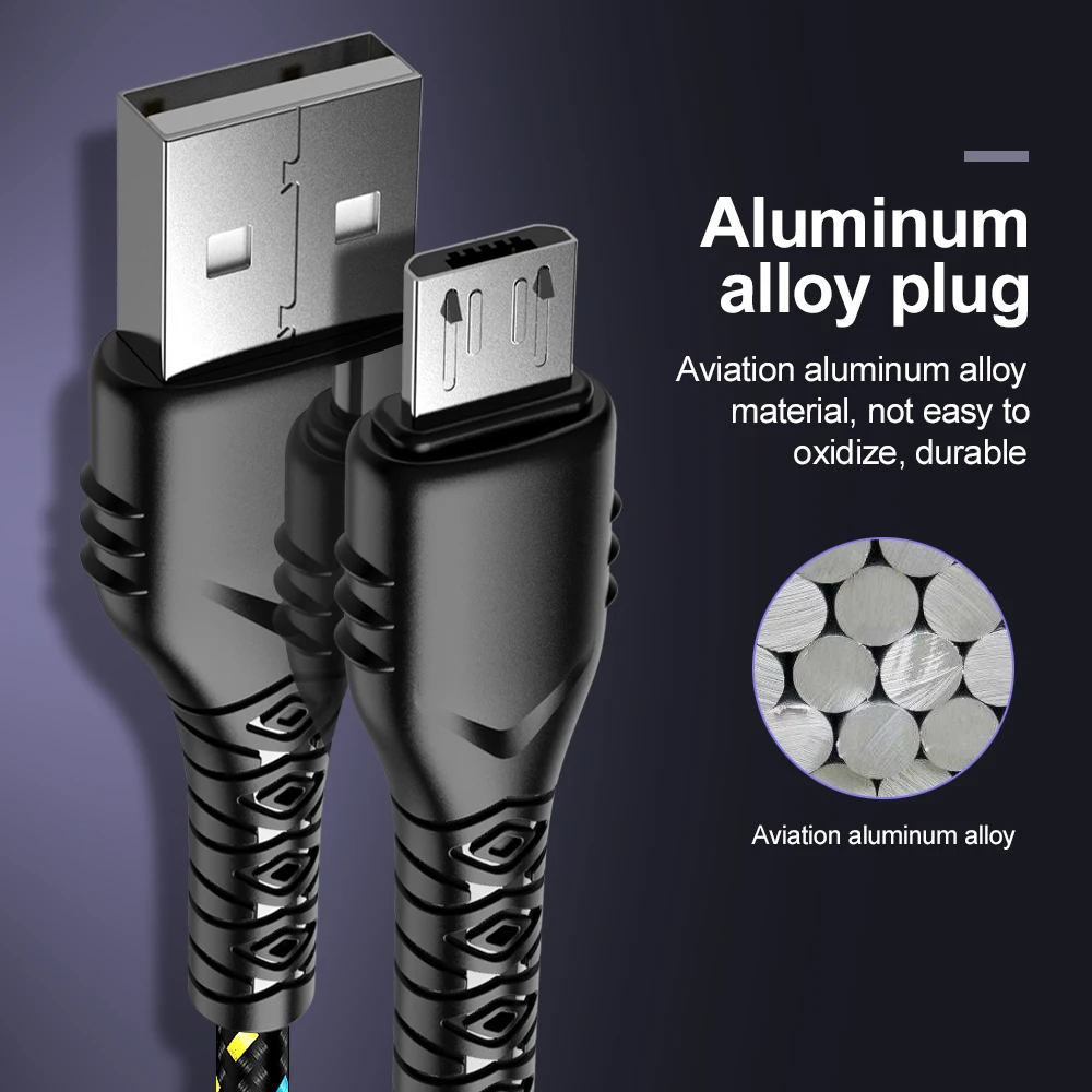 Олаф Micro USB кабель 1 м 2 м 3 м нейлоновый плетеный кабель для быстрой зарядки для samsung huawei Xiaomi Android USB ЗУ для мобильного телефона кабель