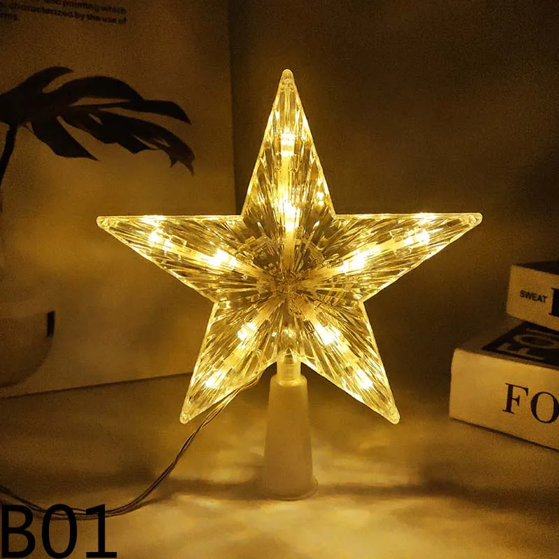 24/18cm Light Glowing Star Tree Topper Decor LED Ornament Christmas Tree Star Topper Decorations Fairy Light with Battery Box