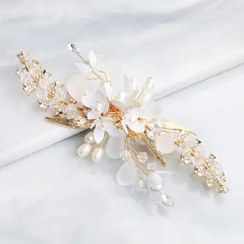 

Wedding HeaddressPearl Frosted Crystal Handmade Hair Clip Beaded Hair Accessories Alloy Flower Beaded