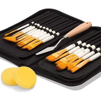 

Paint Brush Set with Palette Knife and Two Sponges for Acrylic, Oil, Watercolor and Gouache Painting
