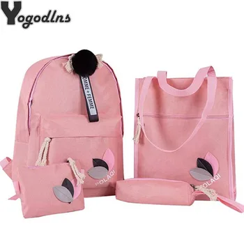 

Composite 4pcs/set Bags for Women Letter Canvas Backpack Casual Knapsack Girls School Book Pen Bags Daypack Bolsas Mochilas