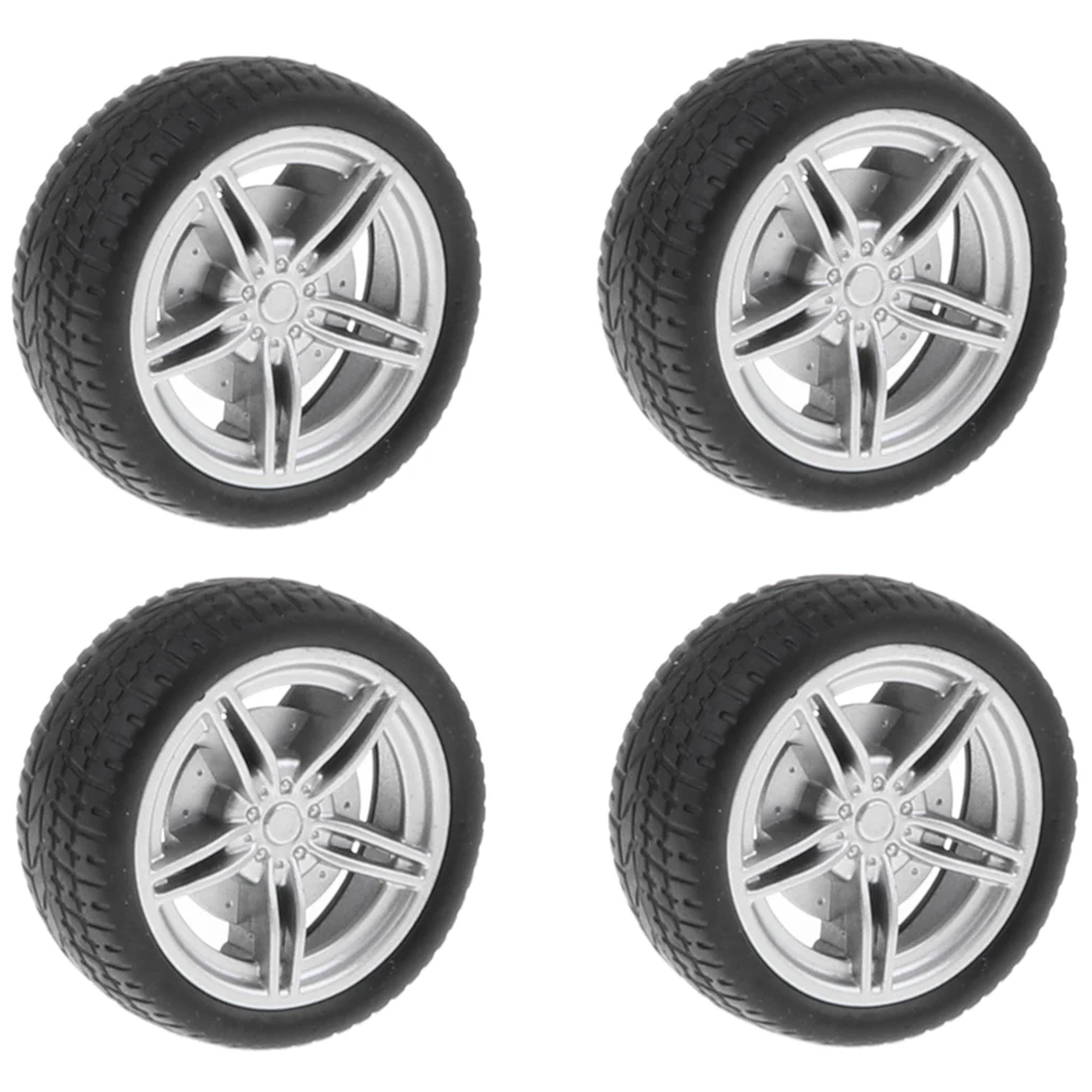 4 Pieces 40mm 5-Spoke Wheel Rim & Rubber Tyres For RC Racing Car DIY Kits