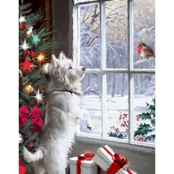 

DIY Full Drill Diamond Painting Christmas Gift Dog and Bird Cross Stitch Craft Kit