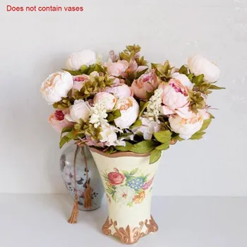 

1 Bunch 13 Flower Heads Artificial Peony Decorative Wreath Silk Fake Flowers For Home Hotel Decor Diy Party Wedding Decoration