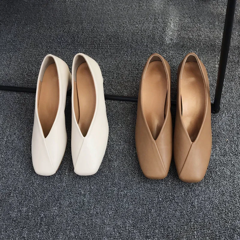 

South Korea Dongdaemun Handmade Shoes 2020 Spring And Autumn Retro Semi-high Heeled Grandma Shoes Square Head Flat Chunky-Heel S