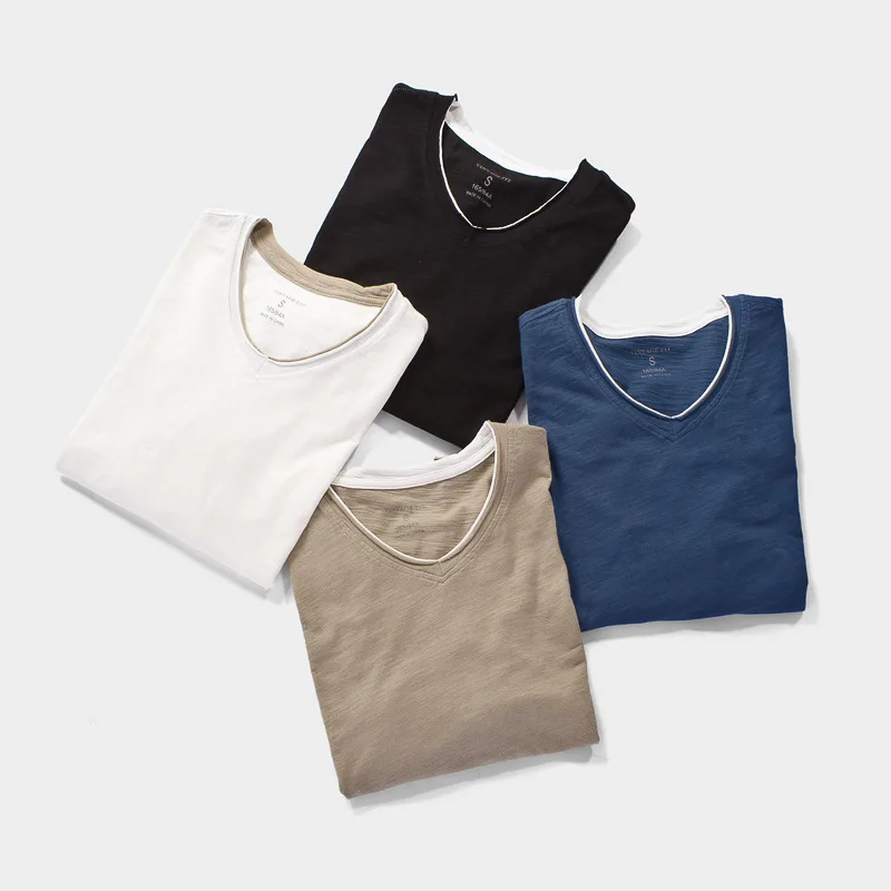 2023 Fashion Mens T Shirt Vintage V-Neck Long Sleeve T-Shirts Male Casual Thin Solid Tee Tshirt Soft Comfortable Tops Clothing