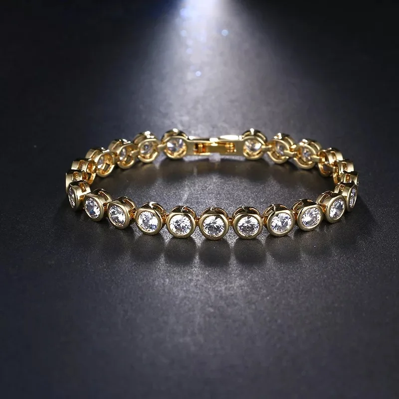 

T997 Fashion 18K Gold Plated Tennis bracelet Round 5A NSCD Stone Bracelet Bangles For Women hip hop jewelry