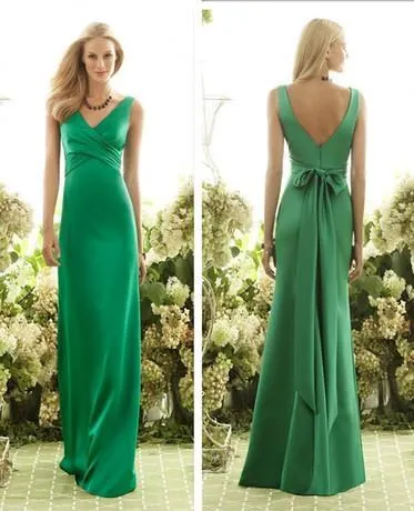 Robe de soiree, новая мода, v-образный вырез, vestido de festa, Длинные вечерние платья на выпускной, Зеленое Длинное платье с бантом, Формальные Элегантные платья подружек невесты
