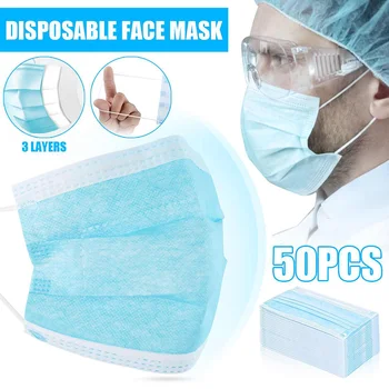 

Fast Delivery 50/100PCS Non Woven Disposable Face Mouth Mask 3-layer Protective Anti Dust Filter Mask Anti Fog Face Mouth Mask