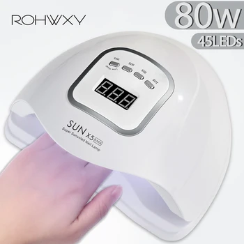 

ROHWXY Led Ice Lamp For Curing Nails 80W UV Nail Lamp For Painting Soak Off Nail Gel Lamp For Manicure Design With 45Pcs Leds