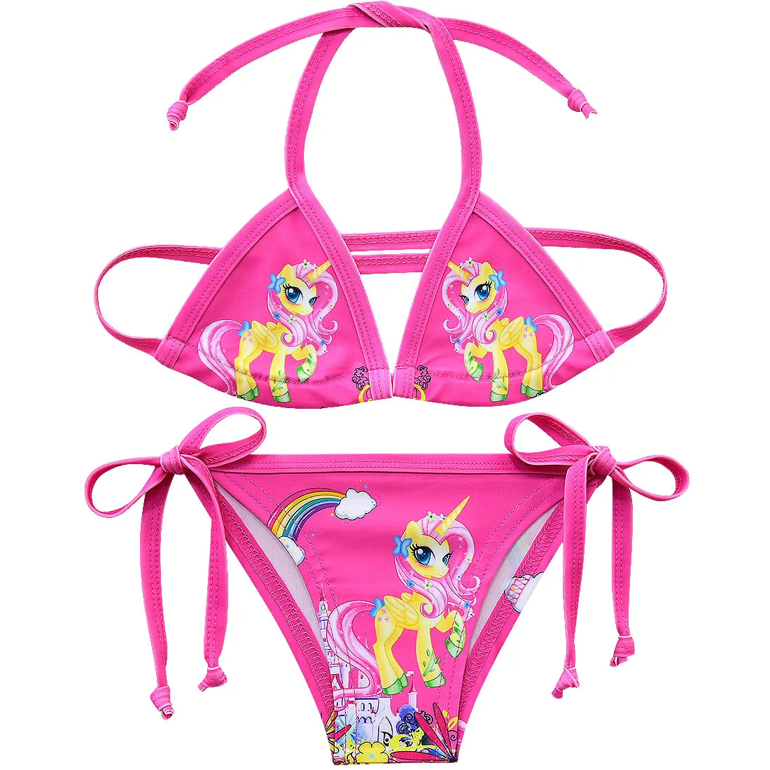 New Unicorn Girls Swimsuit Two Piece 3-12 Years Children's Swimwear Unicorn Bikini Set For Girl Swimming Beachwear G48-8073 - Цвет: G48-8066-Rose