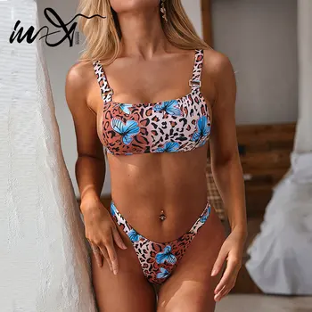 

In-X Butterfly top Sexy leopard bikini 2020 Buckle swimsuit female Thong biquini Brazilian swimwear women bathers bathing suit
