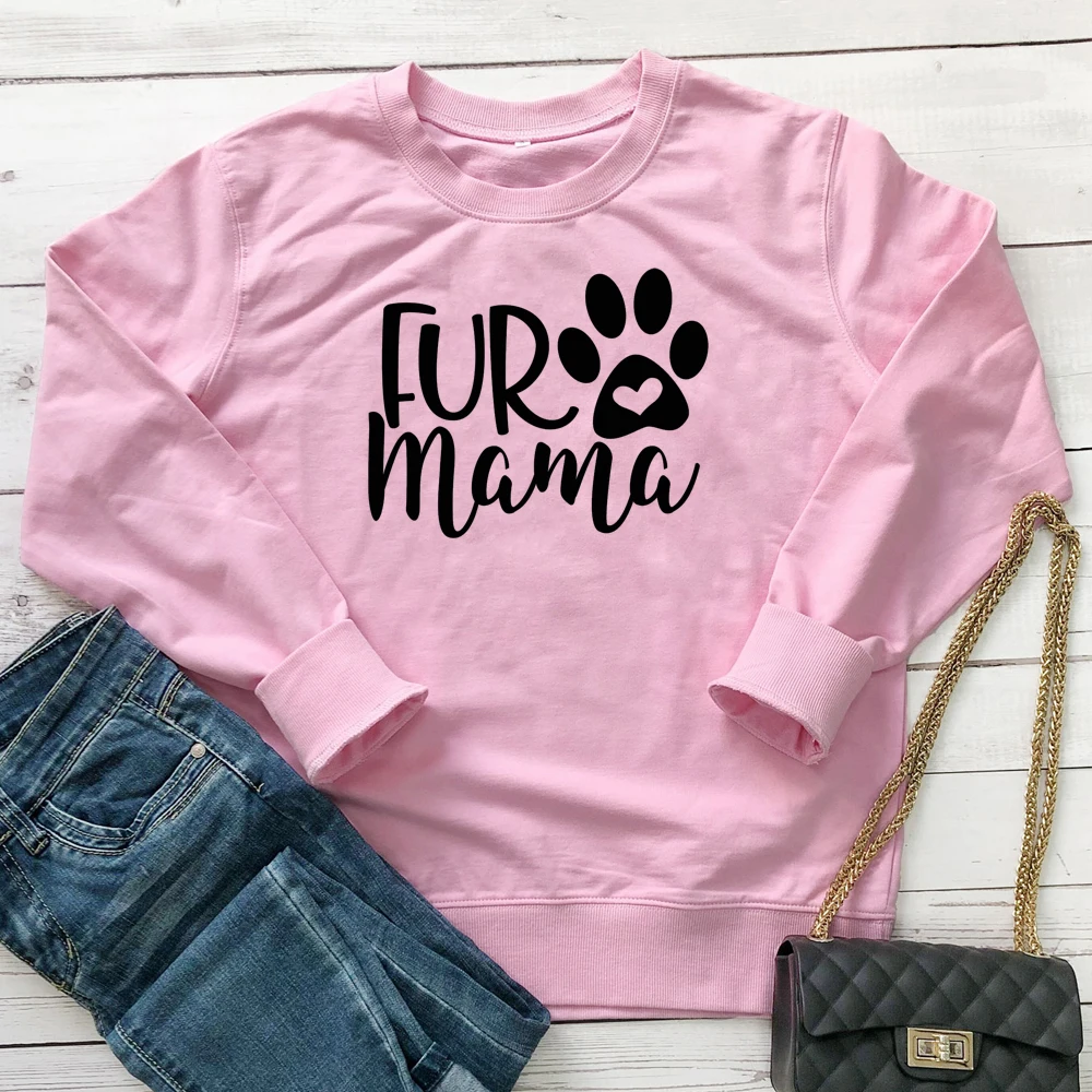 pink-black text Забавная меховая Толстовка Mama Paw, милые подарочные пуловеры для мамы с собачкой, женский джемпер с графическим рисунком, хлопок, свитшоты, уличная одежда, Прямая поставка - Цвет: pink-black text