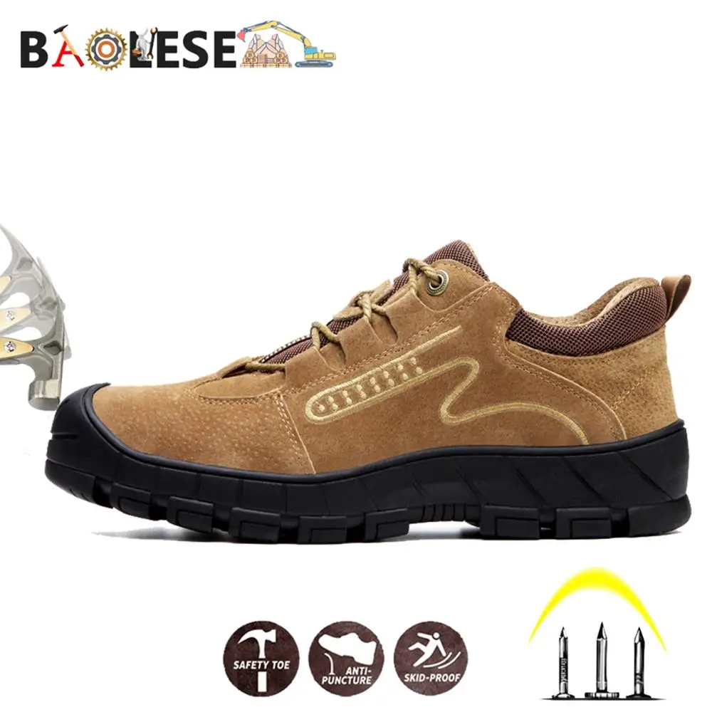 BAOLESEM, Мужская защитная обувь со стальным носком, защитная Рабочая обувь, противоскользящая зимняя кожаная мужская защитная обувь, водонепроницаемая Рабочая обувь