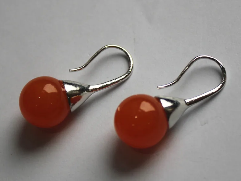 

free shipping 12mm red jade bead earring