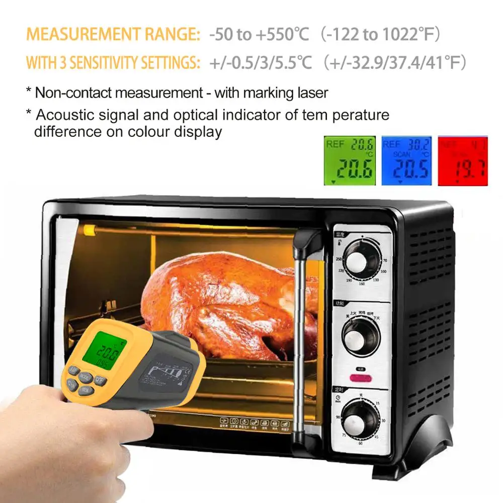 HoldPeak HP 981C 30 ~ 550'C/ 22 1022'F измеритель температуры Пистолет Бесконтактный ИК