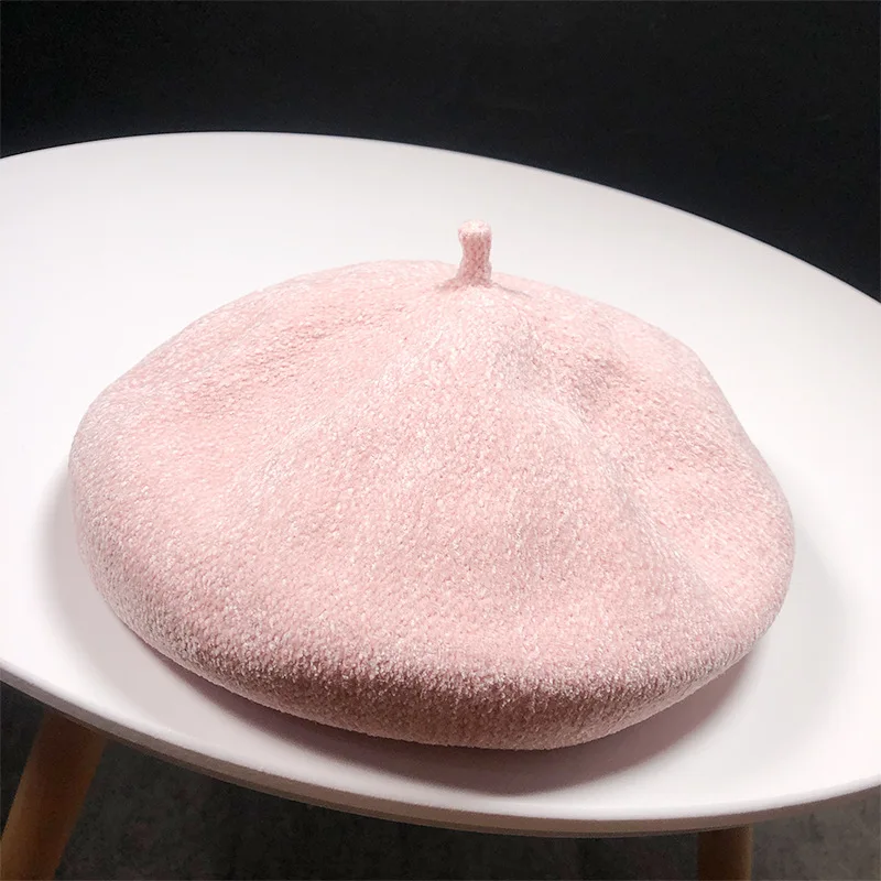 Новинка года; теплая женская шапка; осенне-зимний ретро-берет из синели в Корейском стиле; шапки-береты для художников - Цвет: Розовый