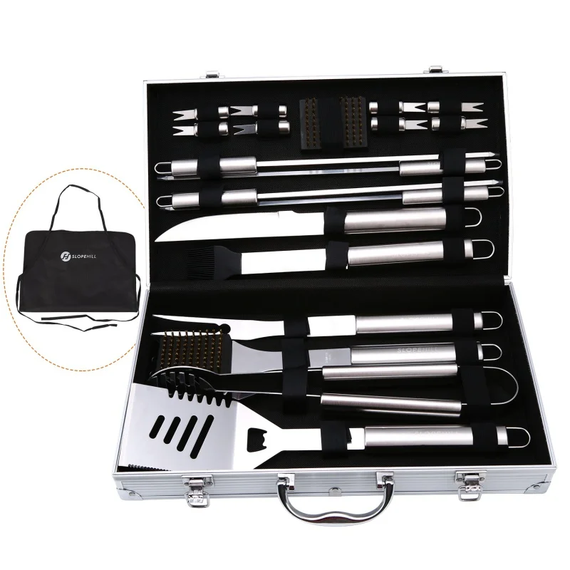 

Professional BBQ Tool Set Aluminum Storage Case Family Rv Camp Metal Stainless Steel Barbecue Grilling Kitchen Bar Barbecue
