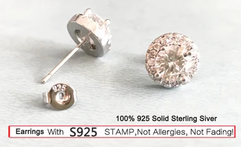 

Luxury 100% Original 925 Sterling Silver 6mm Small Zirconia Diamond Stud Earring Earrings For Women Girl Gift