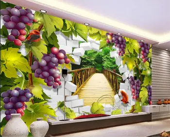 

CJSIR 3d Wall Mural Custom Wallpaper Photo Midsummer Fruit Green Leaf Grape Wooden Bridge TV Background Wall 3d Wallpaper Decor