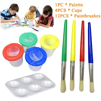 

17pcs DIY Drawing Tool Craft Wooden Handle With Cup Rectangular Palette Art Watercolor Painting Brush Set For Kids Students