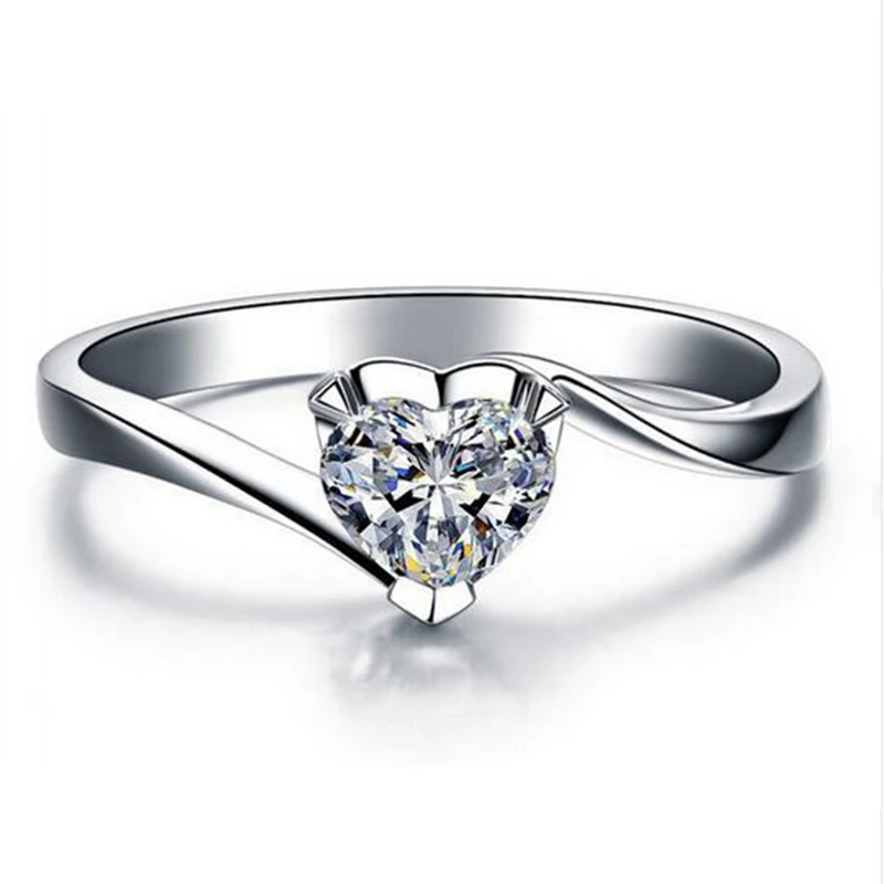 

Trendy Fashion heart shape rings for women prong setting cubic zirconia silver cocktail rings for