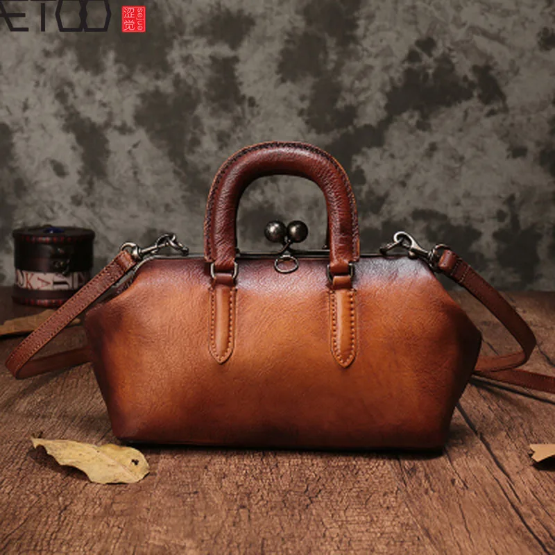 

BJYL New small bag retro handmade lock leather female bag top layer leather diagonal cross bag shoulder handbag bag female