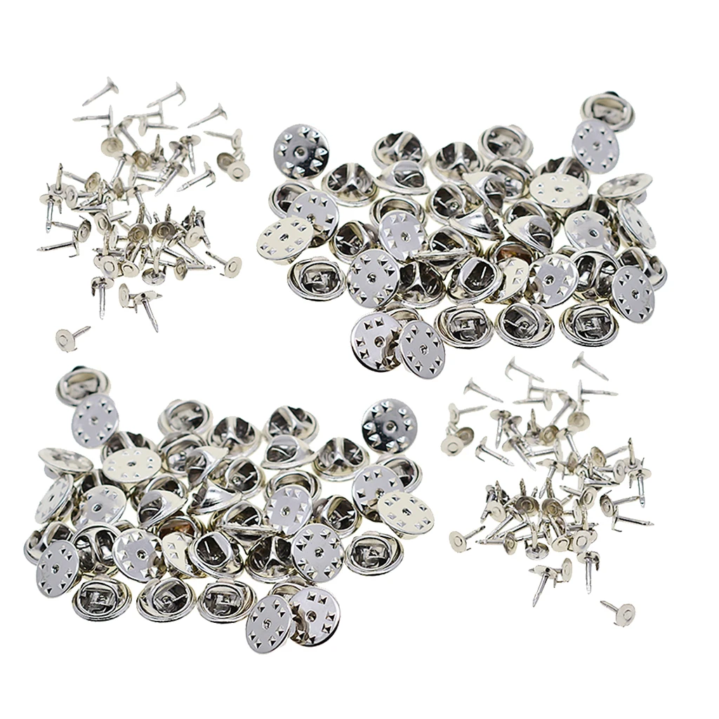

100 Sets Tie Tacks Butterfly with Clutch Findings Round Pinch Clip Metal Lapel 4.5mm Pad Pins