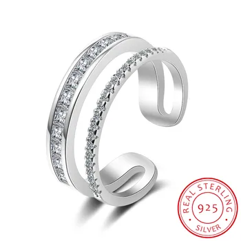 

Delicate Double Layer Cubic Zirconia Finger Ring 925 Sterling Silver Open Size Ring For Women Party Jewelry Wholesale S-R782