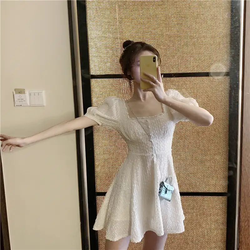 Summer New Korean Ulzzang Fashion A Line Short Sleeved Dress Female Chic Harajuku High Waist Square Collar Casual Female Dress Dresses Aliexpress