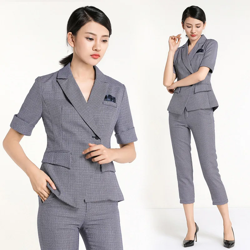 

2018 Autumn New Style WOMEN'S Suit Slim Fit Slimming Ol Career Elegant Solid Color Tops Straight-Cut Capri Pants Two-Piece Set