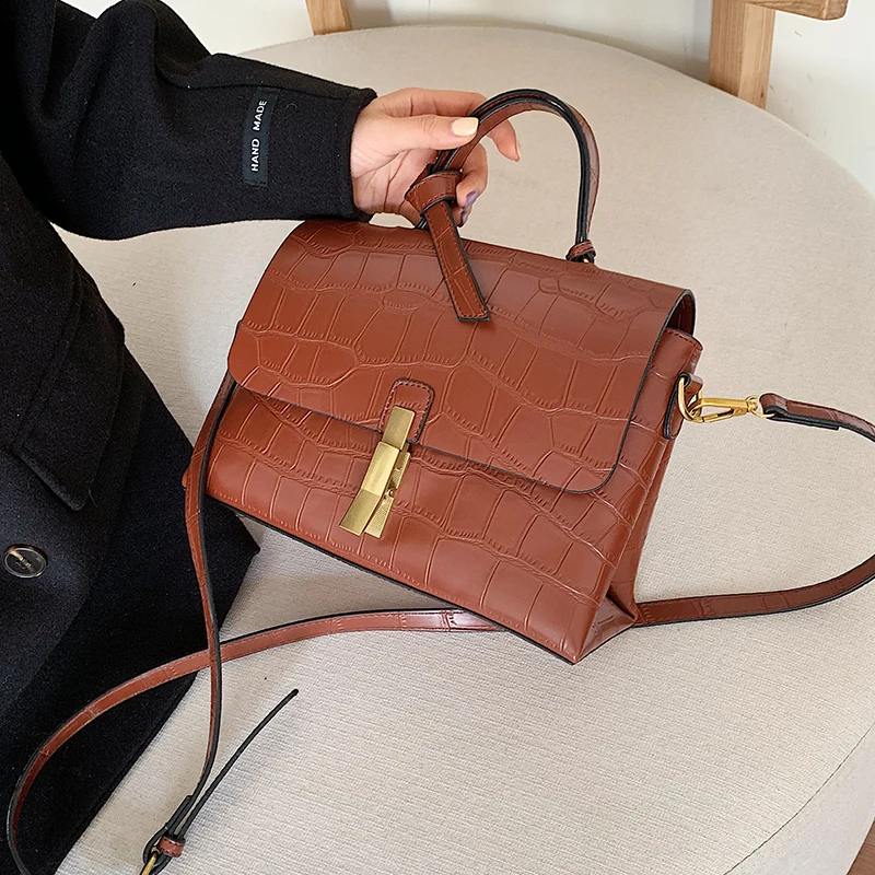 

Retro Fashion Crocodile pattern Tote bag 2019 New High quality PU Leather Women's Designer Handbag Lock Shoulder Messenger Bag