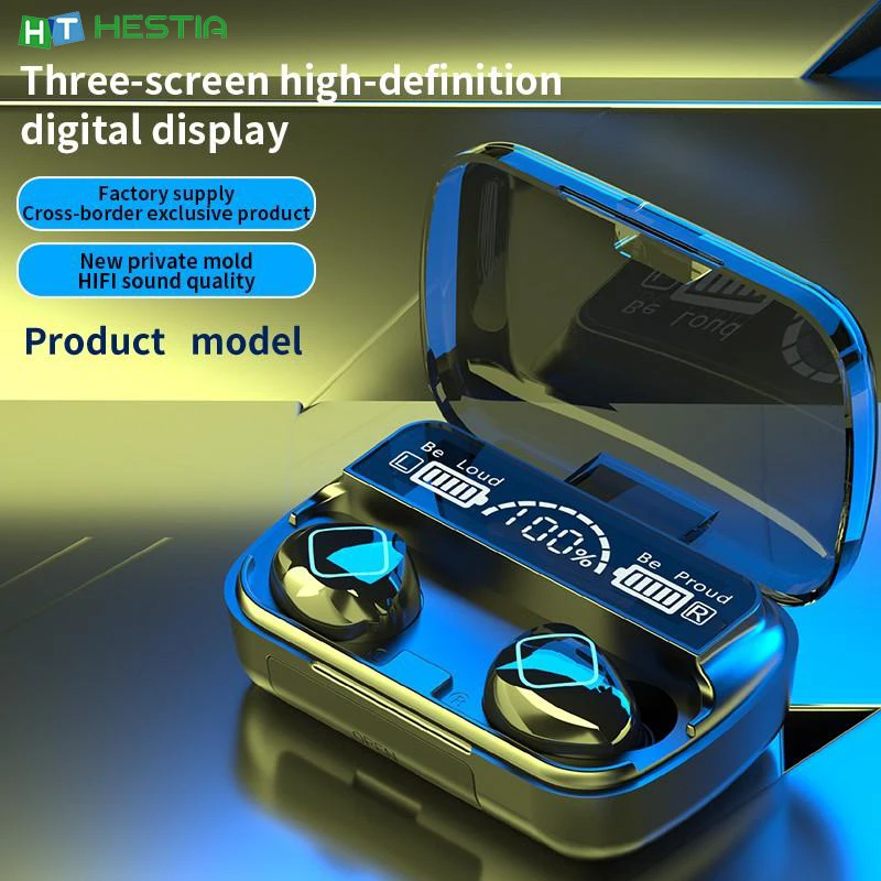 

M10B TWS Bluetooth 5.1 Three-Electric Digital Display True Laser Engraving Breathing Light Paint Process Touch Bluetooth Headset